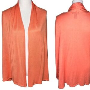INC International Concepts Open Front 3/4 Sleeve Waterfall Cardigan Size L Peach